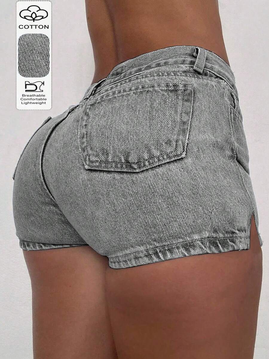Summer New Versatile Distressed Vintage Denim Shorts, Skinny Sexy Shorts For Women - Light Grey - View 1