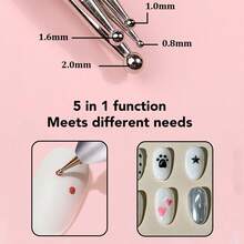 1pc 5-In-1 Nail Art Dotting Pen, Pressure-Sensitive Dotting Tool For Gradient, Stripe, Dotting, Glitter Nail Art, Multi-Functional DIY Nail Art Tool, Suitable For Beginners And Professionals - Silver - View 2