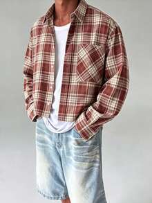 Men's Single-Button Casual/Commute Plaid Short Sleeve Shirt - Red - View 2