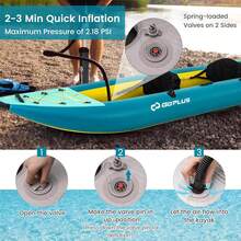 Tandem Infable Kayak, 12.5FT 2-Person Kayak For Adults W/507 LBS Weight Capacity, 2 Aluminium Oars, Padded Seat, 2 Fins, Hand Pump, Carry Bag, Repair Kit, Portable Touring Kayaks - Blue+Green - View 8