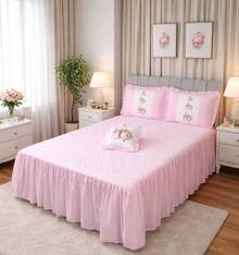 KIT Colcha Cobre Leito Sofia Casal 04 Peças com Porta Travesseiro e Porta Almofada - Rosa Bebê - Visão 2