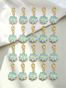 10pcs/Set Mini Daisy Flower With Lobster Clasp Keychain, Y2K Floral Bag Accessories Set, Car Decor, Backpack Pendant, Suitable For School, Cute Goth Style - Sky Blue Eight Petals - View 8