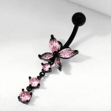 1 chiếc khuyên rốn hình bướm mạ vàng đính đá Cubic Zirconia, trang sức xỏ rốn Y2K dành cho nữ. - màu đen - Xem 1