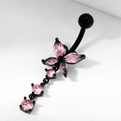 1 chiếc khuyên rốn hình bướm mạ vàng đính đá Cubic Zirconia, trang sức xỏ rốn Y2K dành cho nữ.