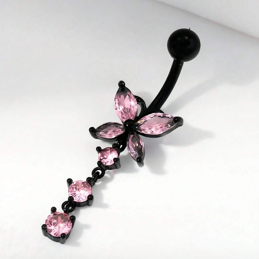 1 chiếc khuyên rốn hình bướm mạ vàng đính đá Cubic Zirconia, trang sức xỏ rốn Y2K dành cho nữ. - màu đen - Xem 1