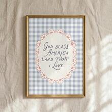 1pc "God Bless America" 250th Anniversary Canvas Poster, Blue Plaid, American Independence Day Patriotic Wall Art Print, Minimalist Farmhouse Style Decor For Apartment, Living Room, Bedroom, Modern Home - A - View 5