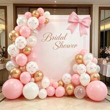 41pcs Pink Bow, Pearl White, Gold, Pink Balloon Set, Suitable For Fairy Birthday, Wedding, Baby Christening, Bridal Shower, Bachelorette Party, Summer Gathering Decoration - View 7