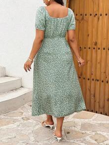 Vestido corto de manga corta con estampado de patrón de collar de diamantes en talla grande - Multicolor - Ver 9