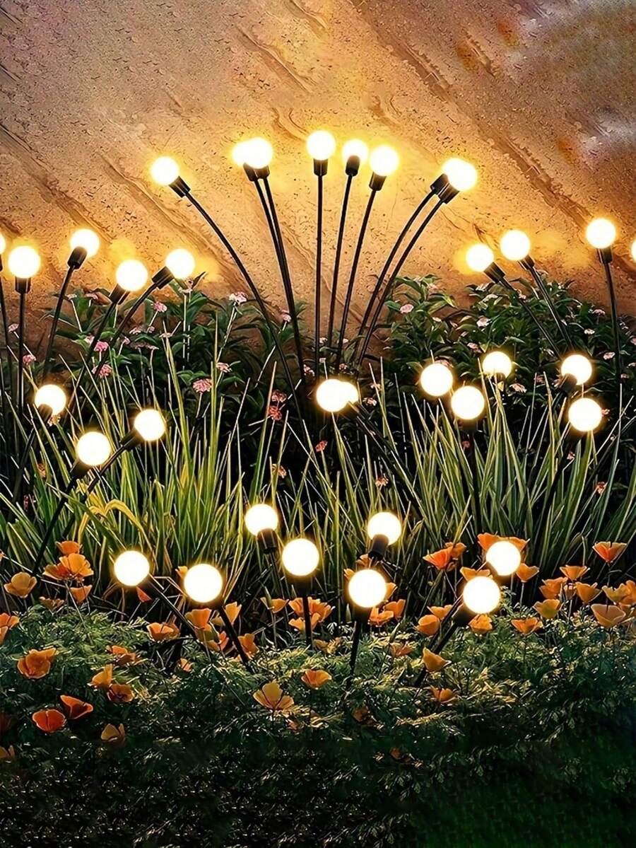 2 Peças Luzes de Caminho Oscilantes Alimentadas por Energia Solar - Luz Piscante de Vaga-Lume Alimentada a Vento, Liga/Desliga Automático À Prova d'Água, Adequado para Iluminação de Jardim, Gramado e Paisagem - Estrela - Visão 1