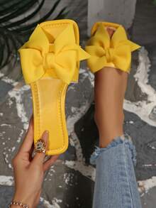 Plus Size Women's Slip-On Sandals, New Summer Butterfly Open Toe Flat Sandals, Fashion Comfortable Soft Bottom Butterfly Slippers, Suitable For Dresses, Casual Beach Wear - Yellow - View 3