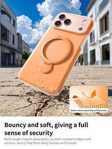 Liquid Silicone Phone Case With 360° Rotating Magnetic Stand For IPhone 17 Pro Max, 16 Pro, 15, 14, 13, Cute Candy Colors, Soft & Skin-Friendly, Suitable For Daily Use And Hands-Free Viewing, Anti-Drop And Scratch-Resistant - Orange - View 7