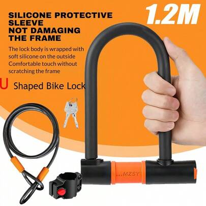 U Shaped Bike Lock With Two Keys Heavy Duty Cable With Bracket Bicycle Lock