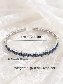 1pc Luxury Rectangular Zirconia Bangle, Pave Design, Versatile Elegant Gift For Daily Wear - Blue - View 2