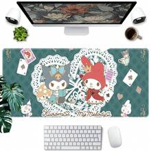 SANRIO 1个三丽鸥主题鼠标垫 - 深绿色格子和扑克牌背景图案 - 游戏桌垫兼鼠标垫 - 多功能办公桌垫，经久耐用，实用性强 - 适用于电脑、办公室、家用桌面等 - 生日、圣诞节、万圣节、复活节、情人节和其他节日的理想礼物 - 6 - 查看 2