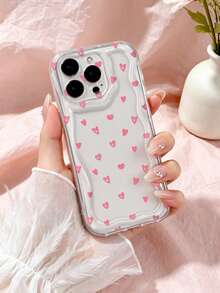 Ốp điện thoại in hình trái tim màu hồng, tương thích với iPhone 15/13/16 Pro Max/17 Pro Max/14, chất liệu silicon mềm trong suốt, viền lượn sóng dễ thương, tương thích với Samsung Galaxy S24/S25/S23/A55/A54/S25 Ultra/A14/A15 - Nhiều màu - Xem 5