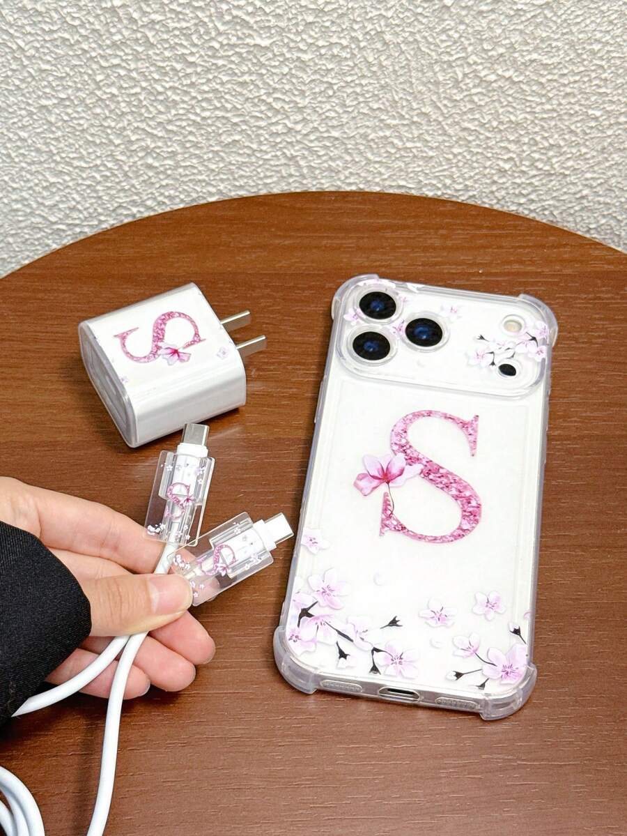 四件套:手机壳 + 数据线保护套,字母 S 图案,快充适配器保护套,适用于 7/8/7p/8p/X/Xs/Xr/Xs Max/11/11 Pro/11 Pro Max/12/12 Pro/12 Pro Max/12 Mini/13/13 Pro/13 Pro Max/13 Mini/14/14 Pro/14 Plus/14 Pro Max/15/15 Pro/15 Plus/15 Pro Max/16/16 Pro/16 Plus/16 Pro Max/17/17 Pro/17 Pro Max/Air - 彩色 - 查看 1