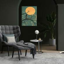 Póster Japonés 2D Plano, 1 pieza, Sin Marco, Arte de Pared Minimalista de Acuarela, Pintura de Paisaje Zen al Atardecer, Pintura de Paisaje Natural Oriental, Pintura Decorativa de Reflexión Tranquila, Decoración de Pared Divertida en Lienzo, Adecuado para Restaurantes, Hoteles - Enmarcado - Ver 2