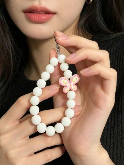 Cute Butterfly Beaded Phone Lanyard, Creative Phone Case Charm, Phone Beaded Pendant Accessory