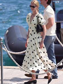 2026 Summer New V-Neck Waist Cinching Polka Dot Flounce Dress, Elegant Vintage Fabric Garden Tea Party Daily Date Vacation White - White - View 5