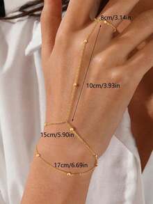 1pc Fashionable Personalized Minimalist Metal Lip-Shaped Double-Layer Linked Finger Ring Bracelet, Versatile, Great Gift Suitable For Daily Wear - Gold-1 - View 5