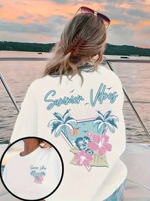 TopsPlus Size - Plus Size - Double-Sided Printed Pattern Of Summer Vibessommer - White - View 6