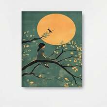 Póster Japonés 2D Plano, 1 pieza, Sin Marco, Arte de Pared Minimalista de Acuarela, Pintura de Paisaje Zen al Atardecer, Pintura de Paisaje Natural Oriental, Pintura Decorativa de Reflexión Tranquila, Decoración de Pared Divertida en Lienzo, Adecuado para Restaurantes, Hoteles - Enmarcado - Ver 1