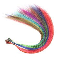 Feather Hair Extension 10Pieces Fake Hair I Tip Rainbow Synthetic Hair 16inch Hairpiece Feather For Hair Extension - Multicolor - View 3