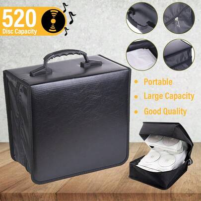 520 Capacity Dvd Storage Bag – Pu Leather Cd Wallet Case With 520 Disc Sleeves, Durable Large Capacity Binder, Zippered Closure, Dustproof & Waterproof – For Cd, Dvd, Blu-Ray, Game Disk Organization (Black)