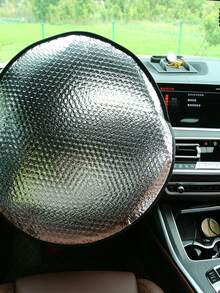 1pc Aluminum Foil Car Steering Wheel Sun Shade, Summer Sun Protection Heat Insulation Sunshade, Insulated Sunshade Curtain, Protective Accessory With Comprehensive UV Protection And Shading Function, Essential For Summer, Car Suspension Car Accessory - Steering Wheel Sunshade - View 3