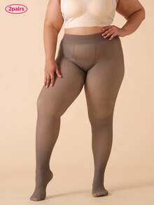 2pcs/Set Women's Plus Size Thermal Lined Tight Leggings, Micro-Compression Thermal Skinny Footed Tights, Fashionable & Elegant For Outdoor Wear, Available In 3 Colors - Multicolor - View 17