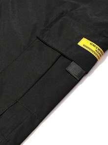 Men's Black Cargo Shorts, Elastic Waist Drawstring Casual Shorts With Multiple Pockets, Street Style Sports - Black - View 7