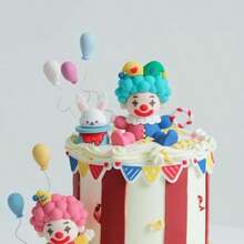 Vibrant Circus Theme Cake Toppers - Clown Elephant Balloon And Rabbit Birthday Cake Decorations Carnival Celebration Cakes Topper - như hình - Xem 3