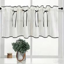 1pc Japanese Retro Striped Linen-Like Bow Decorative Short Curtain Panel, Rod Pocket, Suitable For Kitchen, Cabinet, Living Room, Farmhouse, Vacation Home Decor - White 1pc - View 7