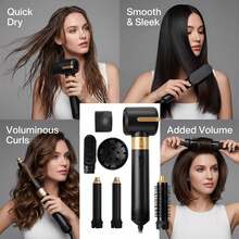 Bộ dụng cụ tạo kiểu tóc bằng khí nóng 7 trong 1, máy sấy tóc ion đa năng, máy uốn và duỗi tóc. - màu đen - Xem 3