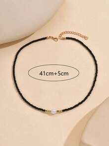 1pc Minimalist Classic Multi-Color Beaded Choker Necklace, Suitable For Women's Party And Daily Wear - 黑色 - 查看 5