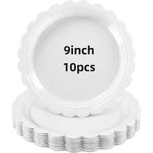 4个/10个/20个/30个贝壳边纸盘，9英寸一次性毕业派对餐盘，白色可爱甜点蛋糕盘，适用于毕业庆典、婚礼、生日、订婚等场合 - 白色 - 查看 15