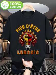 T-shirt da uomo per tifosi del Lens - Logo della squadra francese con fiamma per lo slogan e la mascotte del Lens - Maglietta a maniche corte in puro cotone traspirante per tifosi di calcio, abbigliamento per il giorno della partita e abbigliamento casual - Regalo per i tifosi del Lens (-Fit) - nero - Visualizzare 6