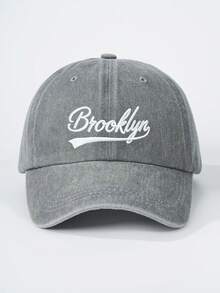 1 pièce Casquette de baseball brodée "BROOKLYN" pour hommes, lavée, style de rue décontracté pour le printemps/l'automne, les sorties, les voyages, la plage - Impression de lettres noires - Voir 4