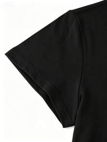 Plus Size  Short-Sleeved T-Shirt With Round Neck And FLUFF YOU Letter Print. - الأسود - مشاهدة 4