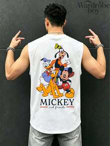 Disney Licensed Men's Sleeveless Printed Vest, Mickey Mouse And His Friends Pattern Printed Vest, Suitable For Both Men And Women, High-Quality Vest, Suitable For All Seasons, Comfortable And Breathable, Exquisite Design, The Best Choice For Gifts - 白色 - 查看 1
