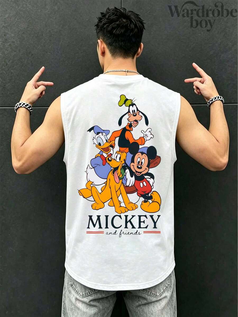 Disney Licensed Men's Sleeveless Printed Vest, Mickey Mouse And His Friends Pattern Printed Vest, Suitable For Both Men And Women, High-Quality Vest, Suitable For All Seasons, Comfortable And Breathable, Exquisite Design, The Best Choice For Gifts - 白色 - 查看 1