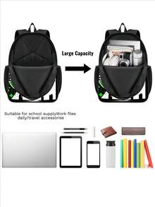 SIX SEVEN Robot Themed Backpack, Fashionable Contrast Color Design For Teenagers, Travel Bag, Polyester Durable Digital Printing Unisex Student Laptop Backpack, Large Capacity Back To School Ergonomic Backpack, Back To School/Birthday Gift - Black - View 5