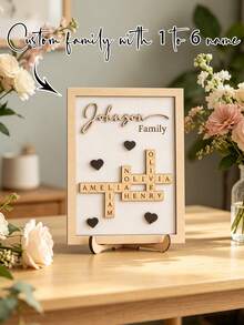 1pc Customized 1-12 Family Name Wooden Artwork Personalized Scrabble Tile Desktop Decor Grid Arrangement Wooden Desktop Decoration - Black - View 7