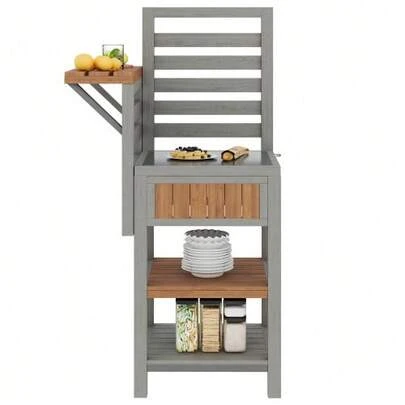 Weatherproof Wooden Outdoor Garden Cabinet – Tool Shed With Large Stainless Steel Worktop And Double Shelf, Barbecue Area With Additional Storage, Weatherproof Kitchen Cabinet