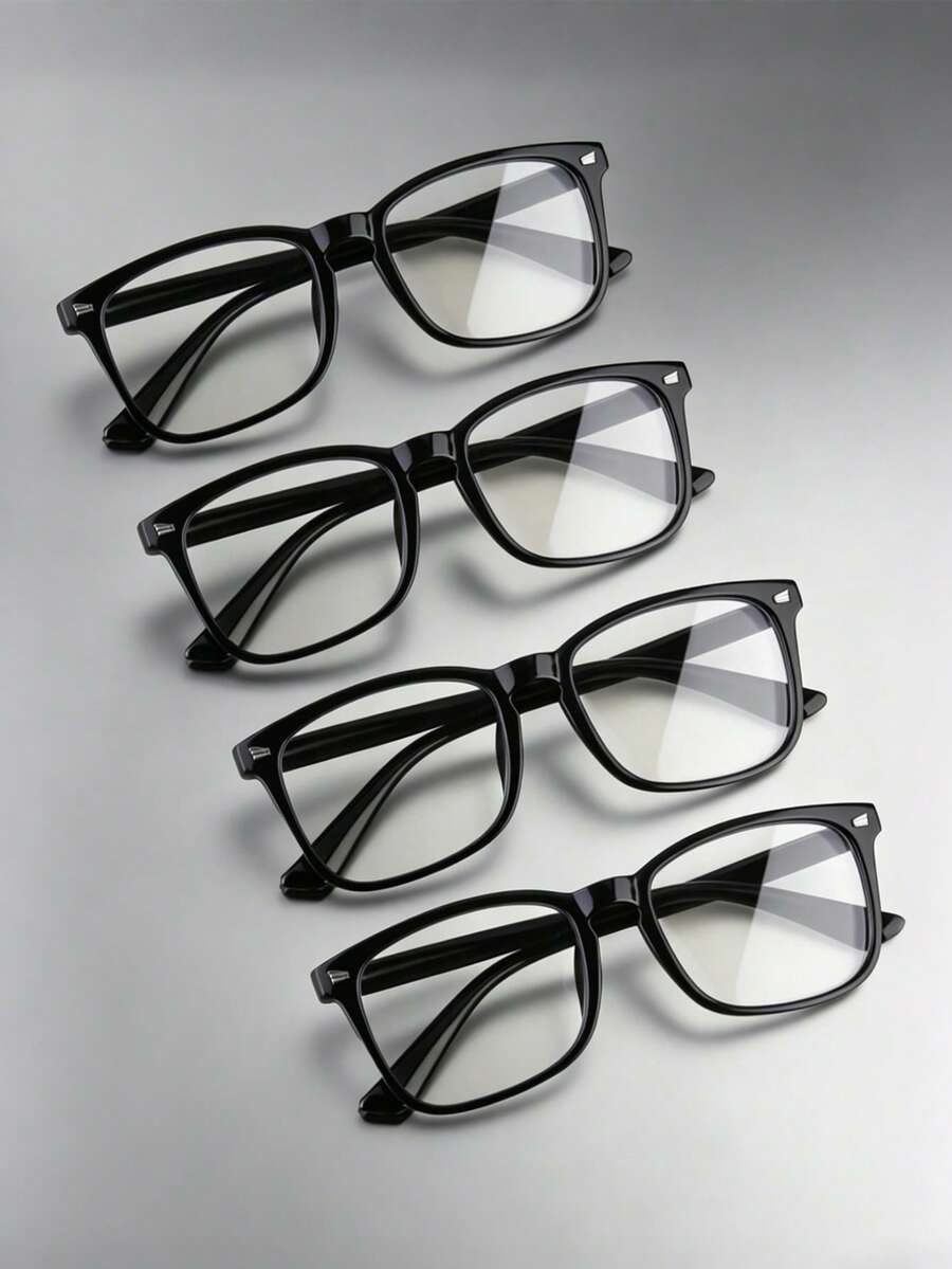 4pcs Unisex Transparent Plastic Fashion Glasses, Small Frame Plano Glasses, Lightweight Frame, For Computer Games TV Phone, Anti-Eye Fatigue, Transparent Lens Eye Protection - Multicolor - View 1