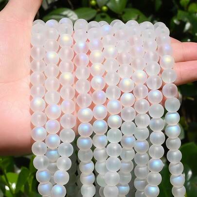 4/6/8/10mm Matte Glass Beads, Mysterious Frosted Moonstone Glitter Round Loose Beads, Suitable For Jewelry Making DIY Necklace Bracelet Fashion Accessories