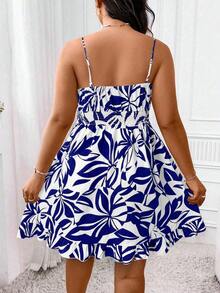Vestido con estampado floral, cinturón de amarre a la cintura, para mujer talla grande, vacaciones - Azul marino - Ver 2