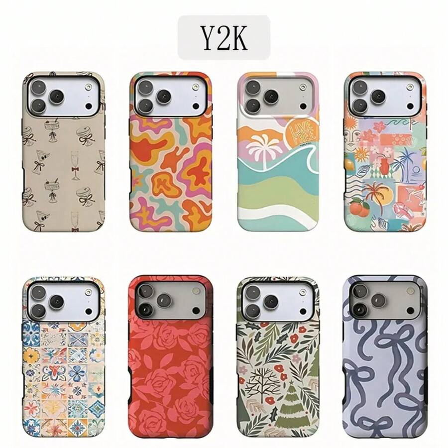 Funda de teléfono de lujo Y2K con lazos azules para iPhone 17 16 15 14 13 12 11 Air Pro Max Plus, cubierta trasera de doble capa - Multicolor - Ver 1