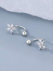 1 chiếc khuyên mũi/khuyên tai hình cỏ bốn lá chữ C, thiết kế độc đáo, trang sức unisex đa năng. - Bạc - Xem 2
