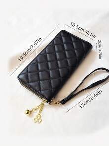 Black Quilted Zipper Wallet, Large Capacity Clutch Purse For Phone & Cards - Multicolor - View 2